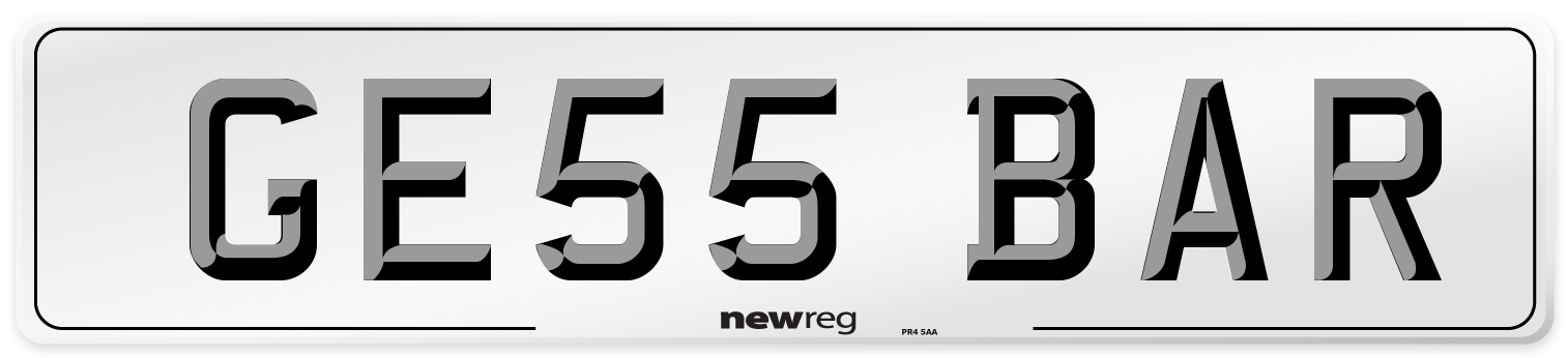 GE55 BAR Number Plate from New Reg